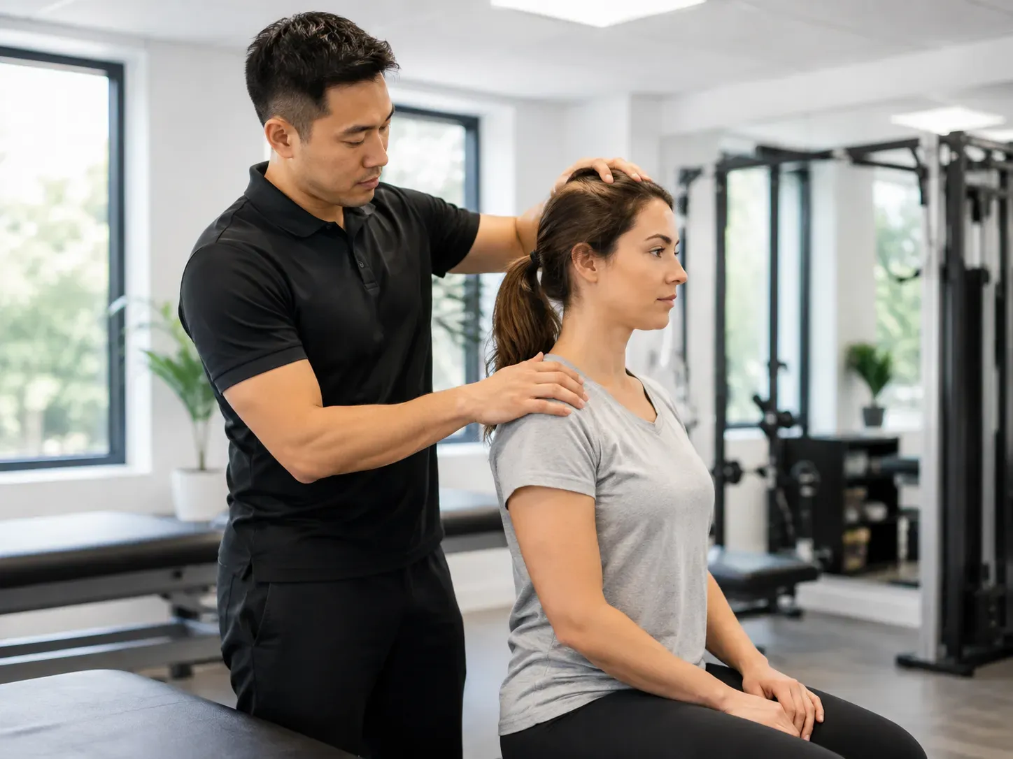 Physiotherapist assessing neck and shoulder mobility at Dynamic Physiotherapy in Mississauga