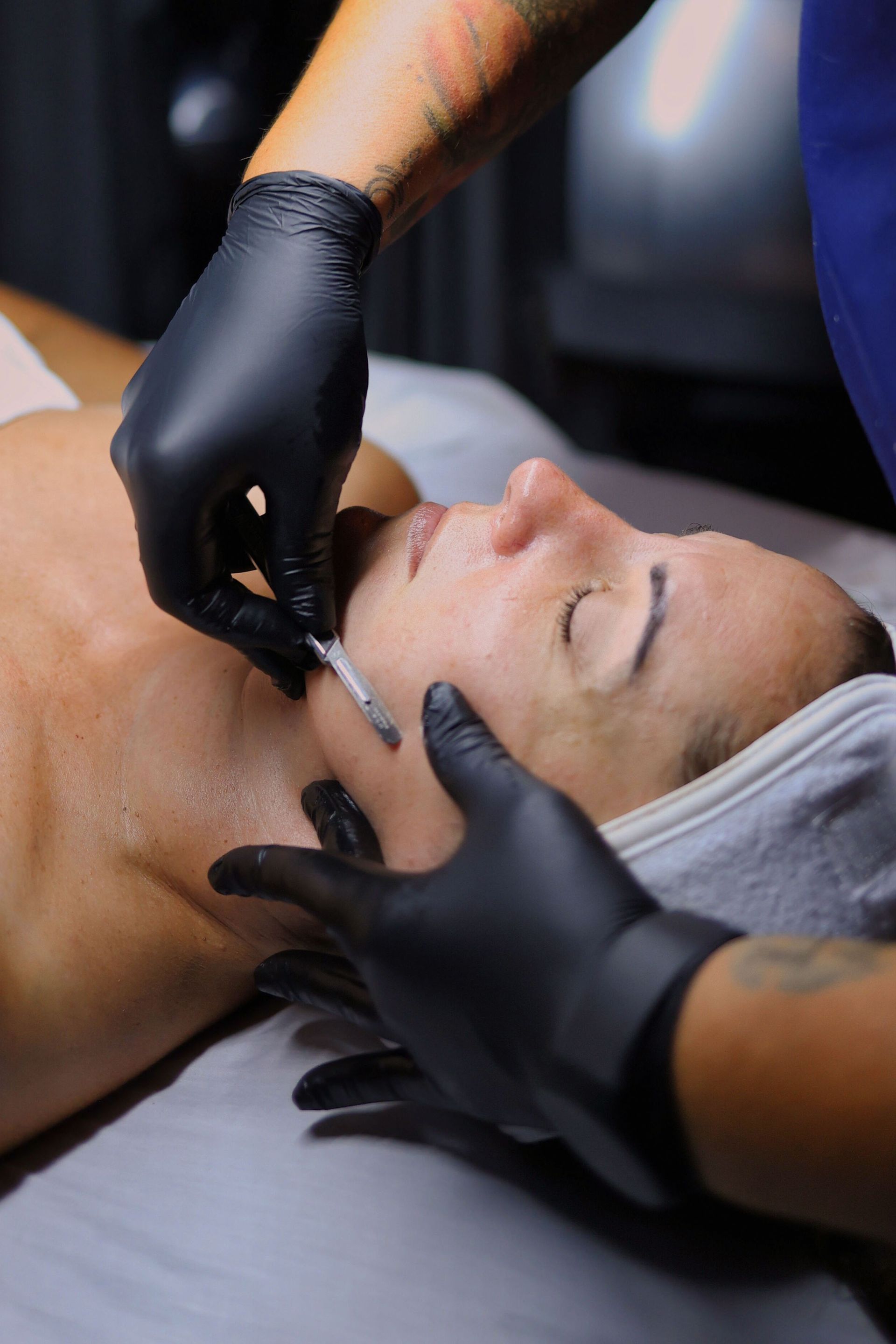 LED light therapy during an advanced facial at Hans Esthetics in Plainfield, IL