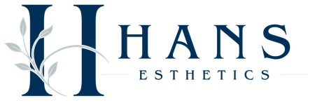HANS Esthetics logo with a blue monogram and navy serif text on a white background