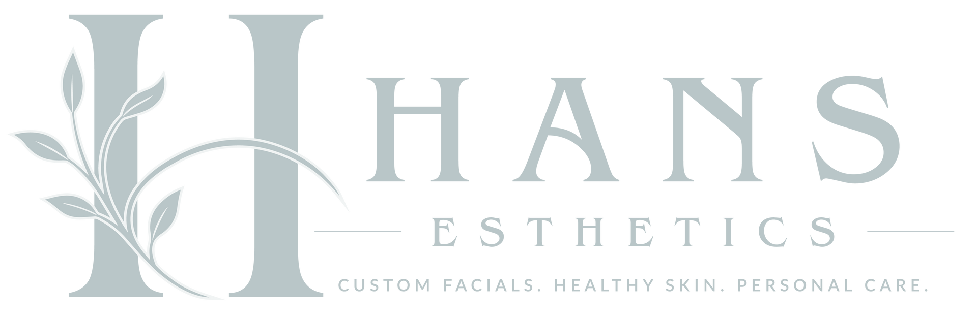HANS Esthetics logo in pale gray with botanical accents and the tagline “Custom facials, healthy skin, personalized care.”
