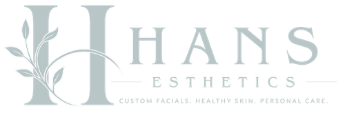 HANS Esthetics logo in pale gray with botanical accents and the tagline “Custom facials, healthy skin, personalized care.”