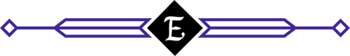 Purple horizontal line with diamond shapes on the ends. A black diamond shape in the center features the letter