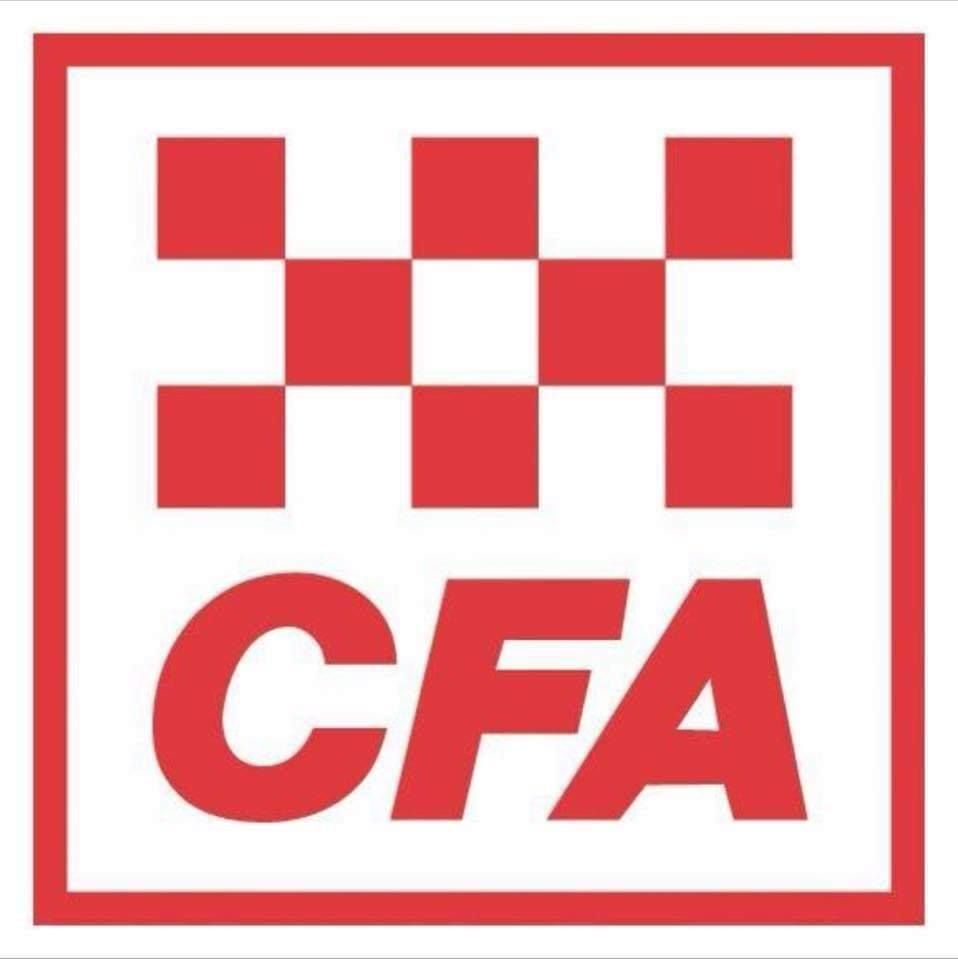 Red and white CFA logo with checkered pattern and text