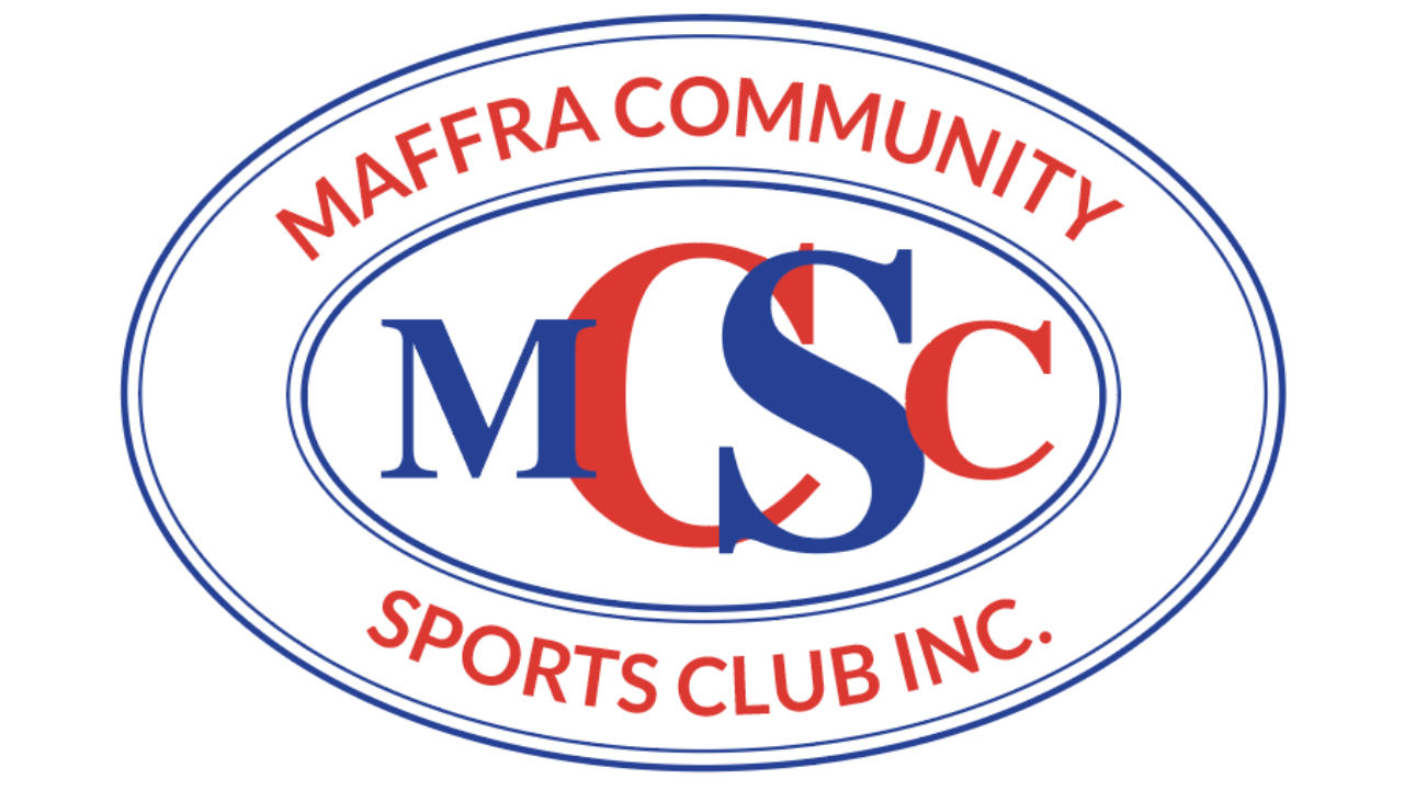 Maffra Community Sports Club Inc. logo: oval with text,
