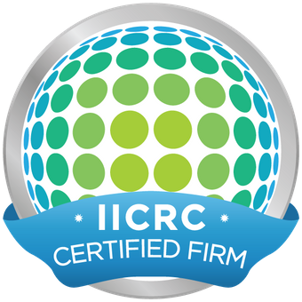 IICRC Certified Firm logo with blue banner and green-blue globe dots