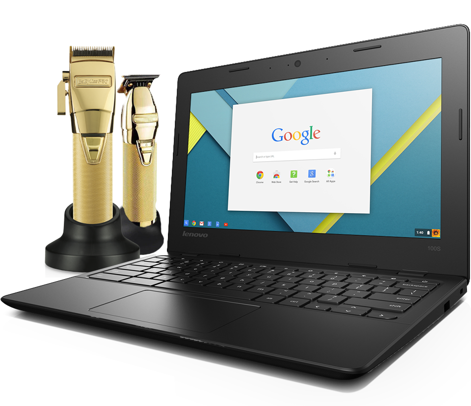 A black laptop is open to a google page