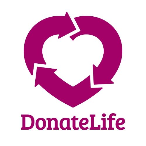 The DonateLife logo: a fuchsia heart shape formed by three rotating arrows, with the text