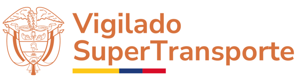 Logotipo de Vigilado SuperTransporte en naranja, con una balanza y franjas azules, amarillas y rojas.