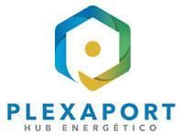 Logotipo de Plexaport Hub Energético con un hexágono azul verdoso y un punto amarillo sobre el texto azul