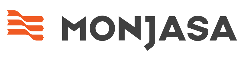Logotipo de Monjasa con un icono de onda naranja y texto gris
