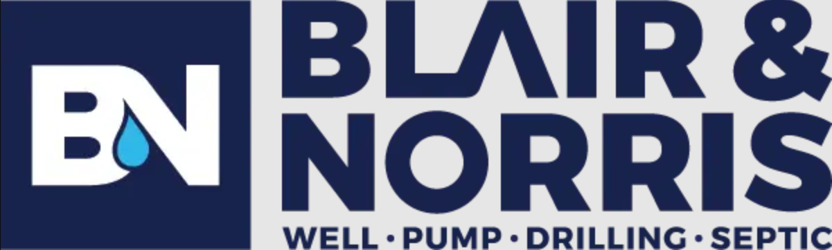 The logo for Blair & Norris well pump drilling septic.