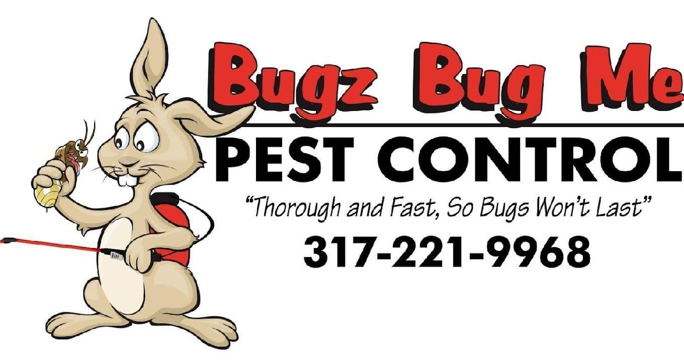 The logo for Bugz Bug Me Pest Control shows a rabbit holding a bug.