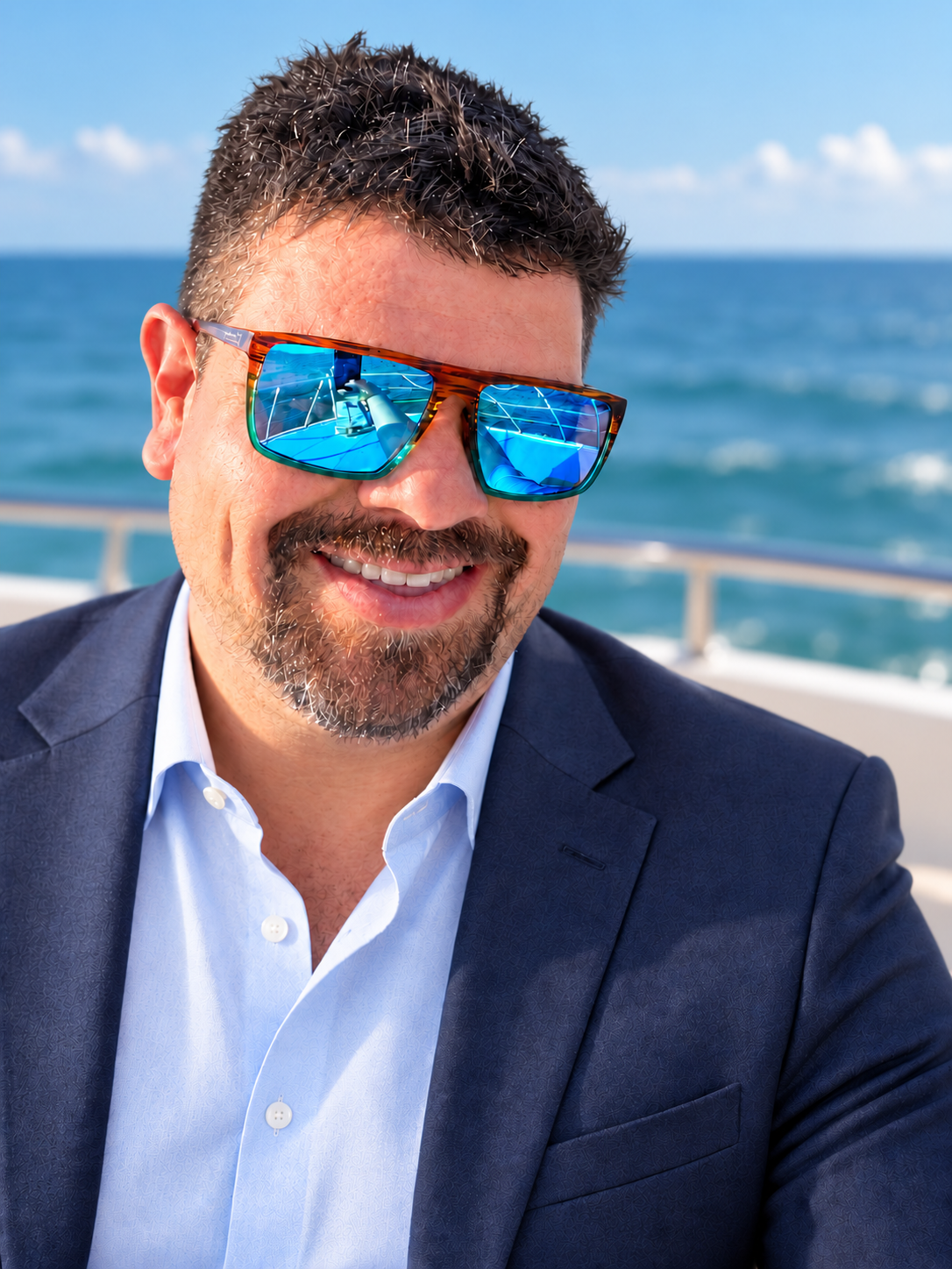 Jesse R. Holt, owner of North Star Surveying Company, on a boat in the Gulf