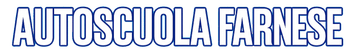Logo dell'Autoscuola Farnese in grassetto, con contorno blu su sfondo bianco.