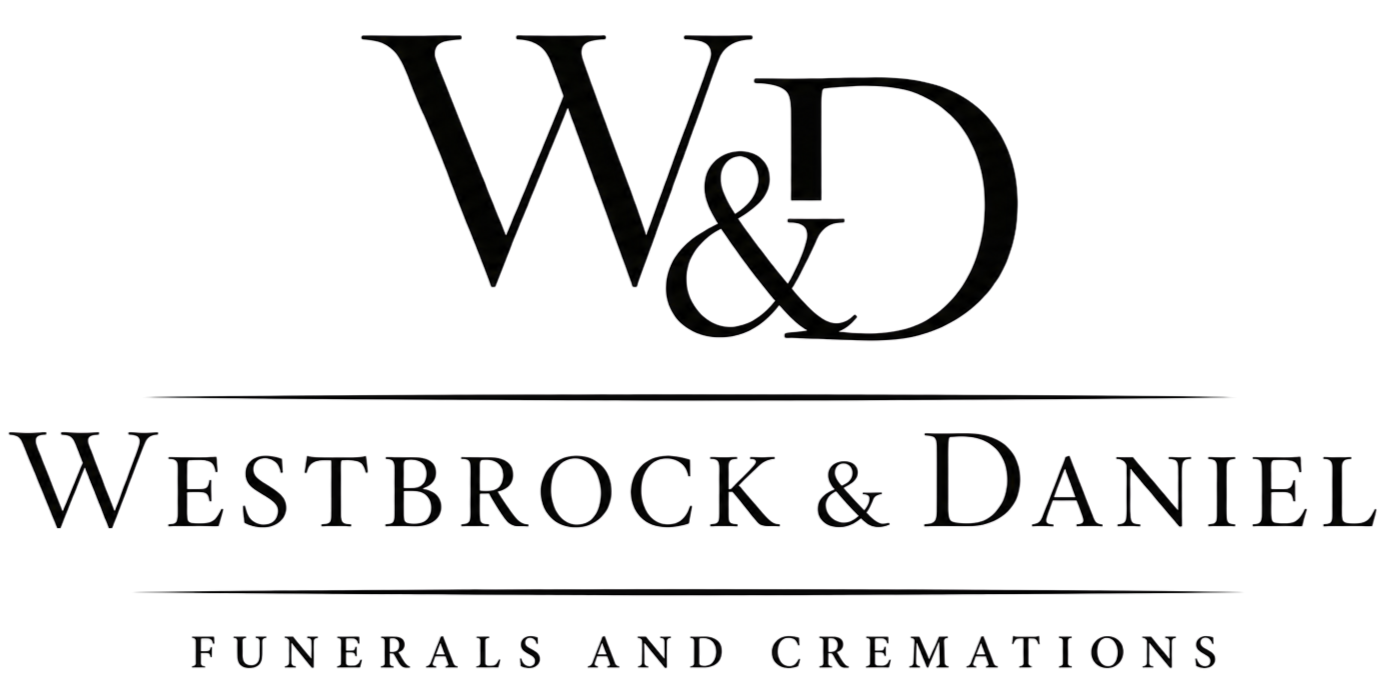 Westbrook & Daniel funerals and cremations logo in black serif text with W&D monogram