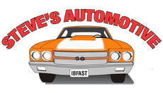 Steve's Automotive logo with orange classic car, address, and phone number 303-682-9015