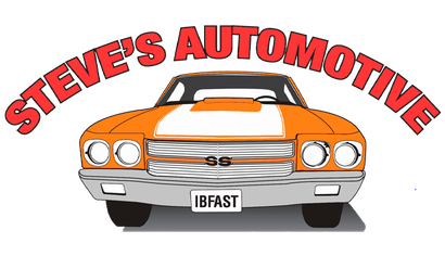 Steve’s Automotive logo with orange classic car and red arched text