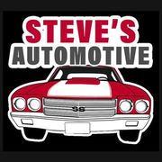 Steve’s Automotive logo with a red classic car front and bold white and red text on a black background