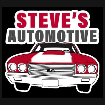 Steve’s Automotive logo with a red classic car front and bold white and red text on a black background