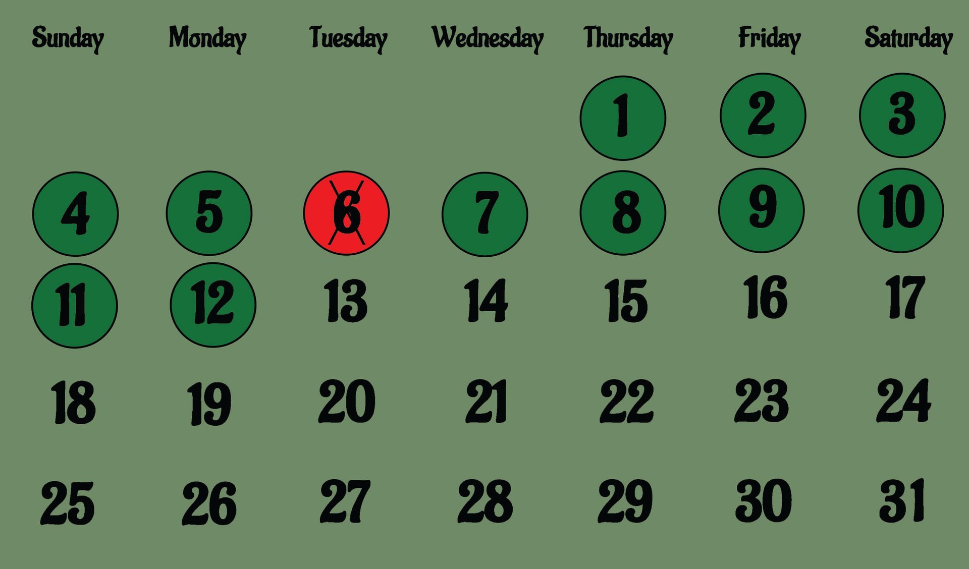 Calendar for October