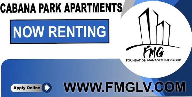 An ad for cabana park apartments that is now renting