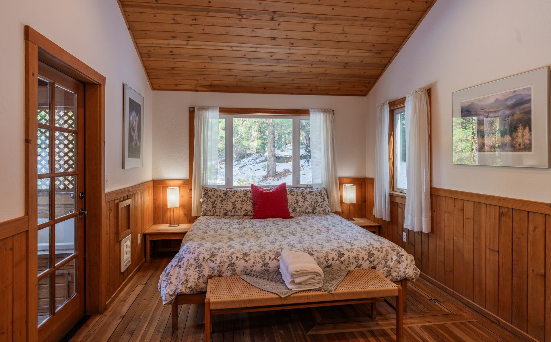 There is a large bed in the middle of the room.