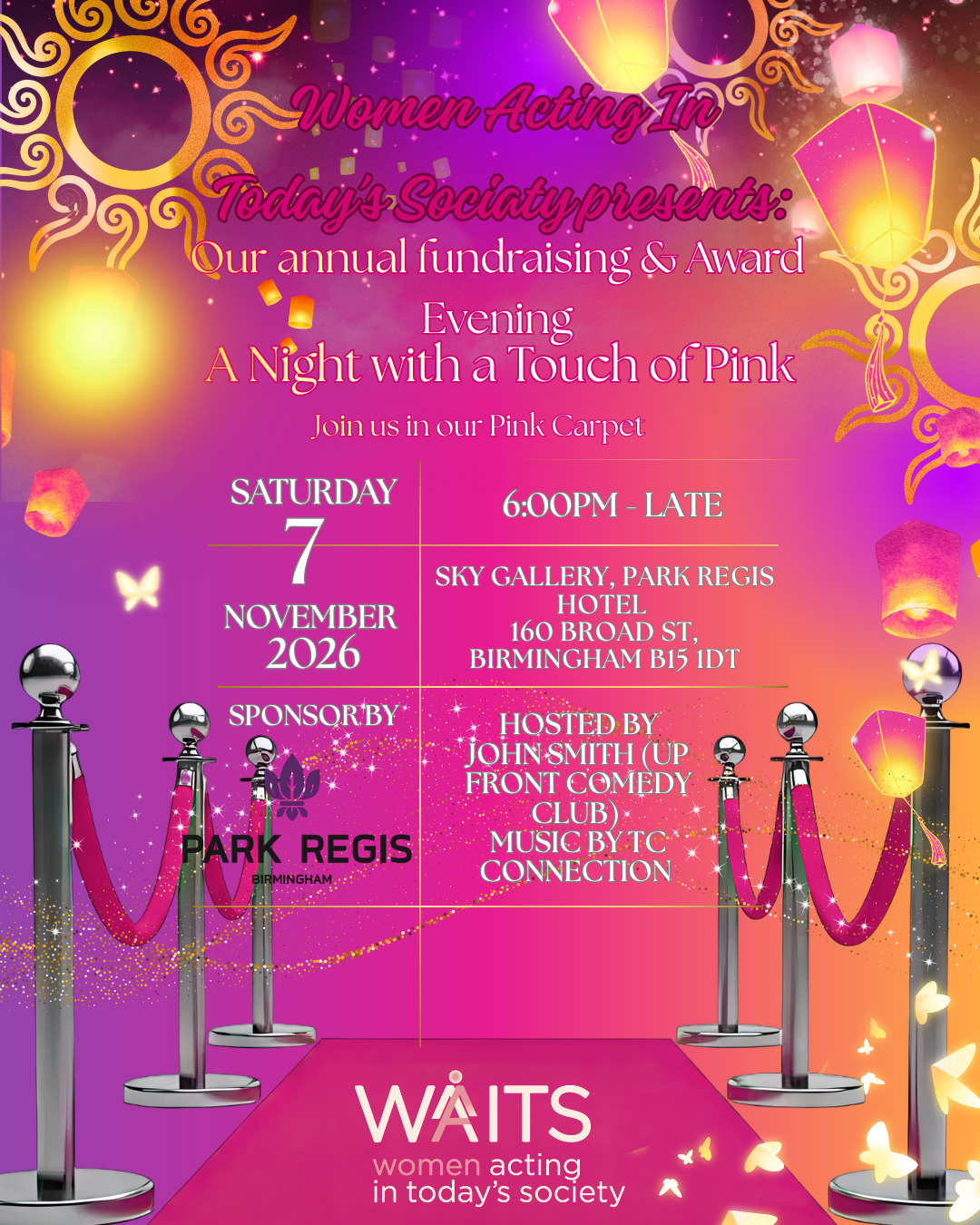 Click to download the flyer Pink Ball WAITS 2026 flyer