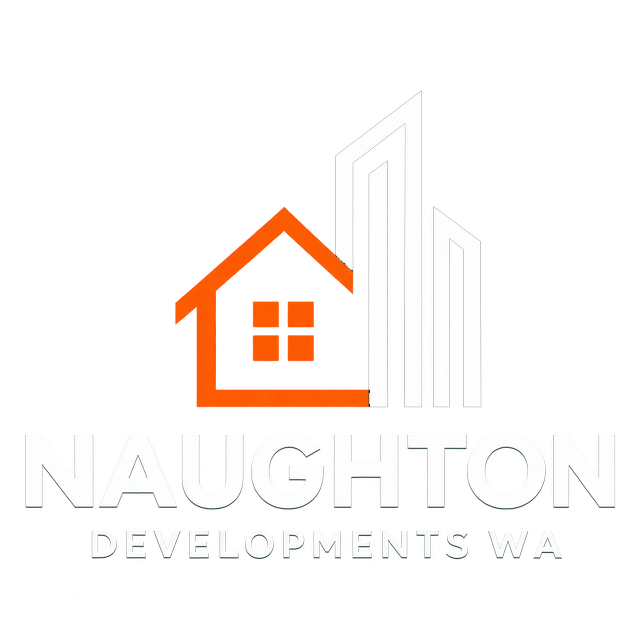 Naughton Developments WA logo with orange house and dark teal buildings