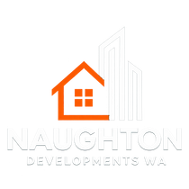Naughton Developments WA logo with orange house and dark teal buildings