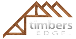 Timbers Edge logo with brown wooden roofline and gray text on white background