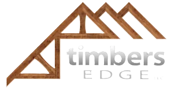 Timbers Edge logo with brown wooden roofline and gray text on white background