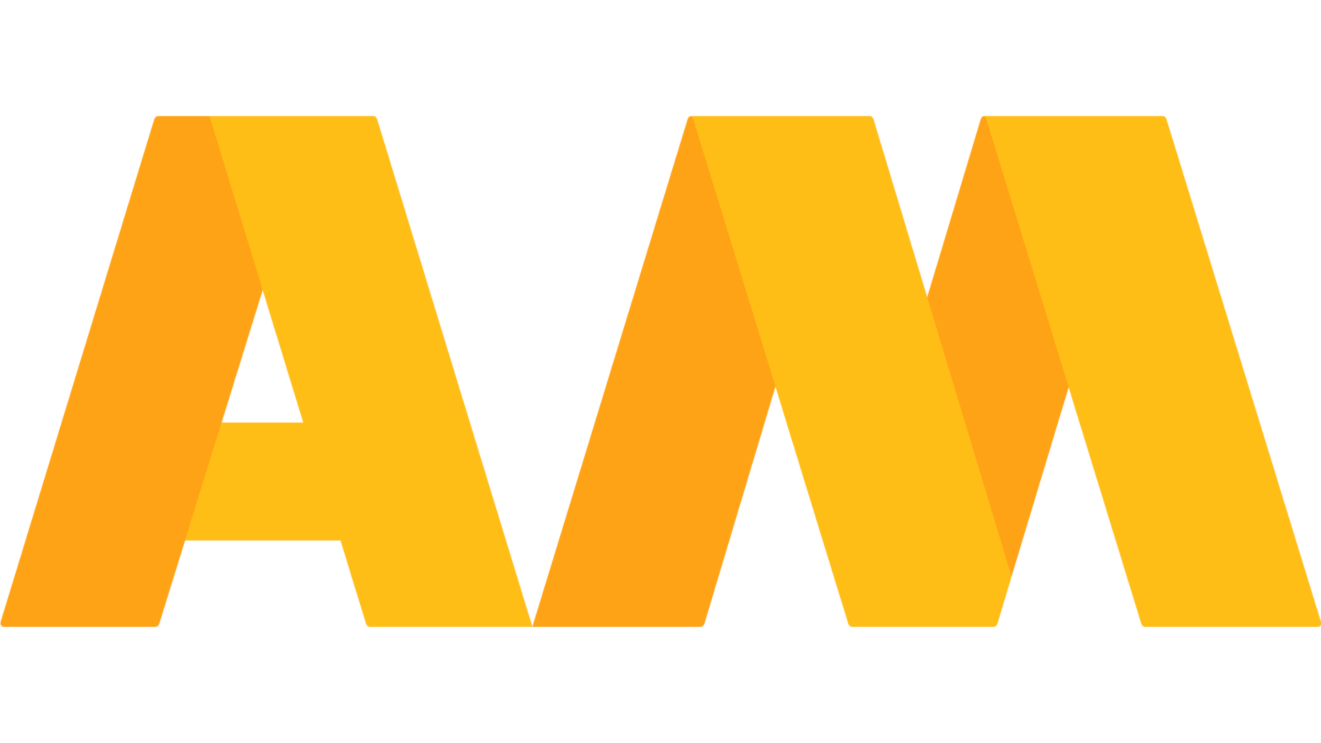 Orange and yellow stylized “AM” logo on a white background