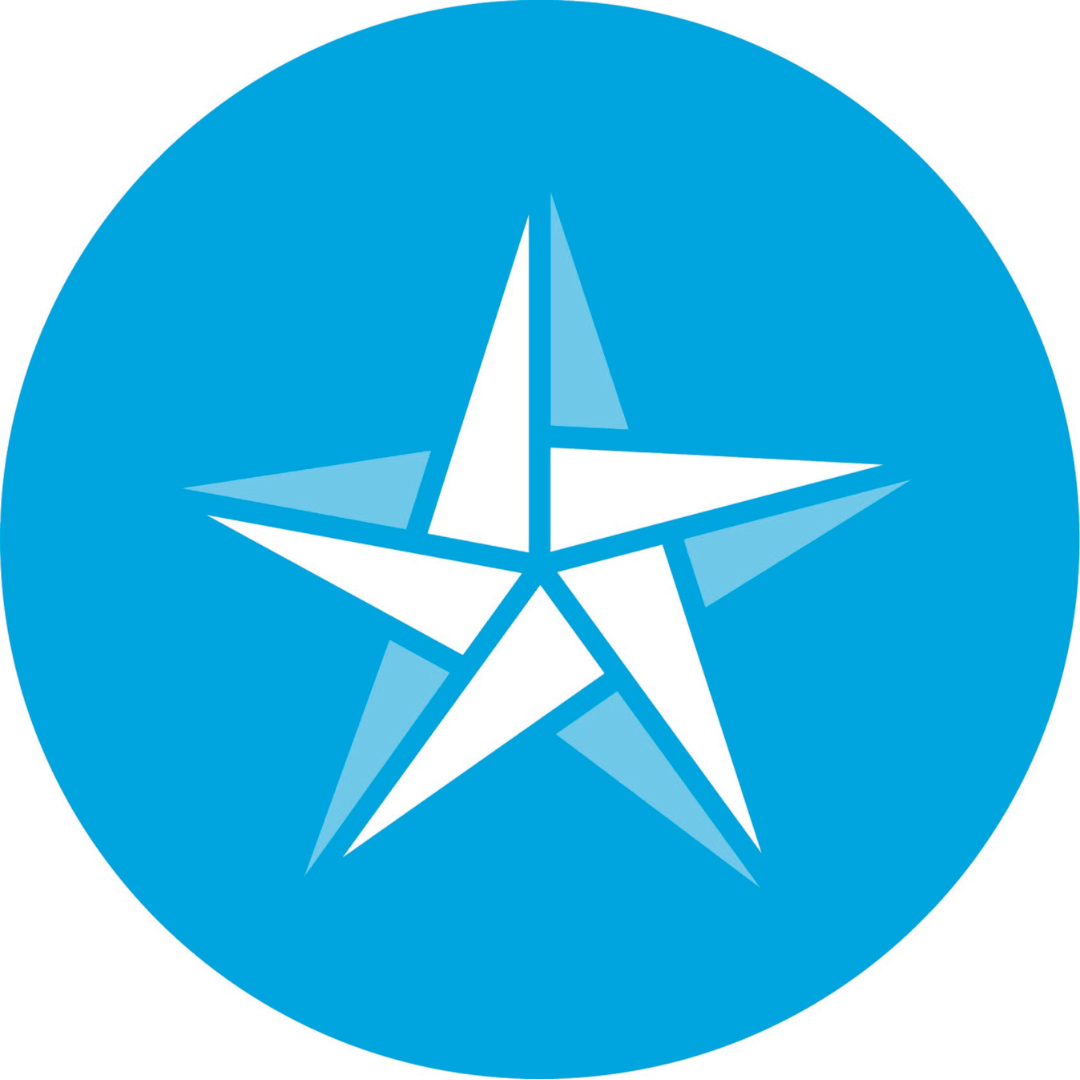 Blue circle with a white star logo
