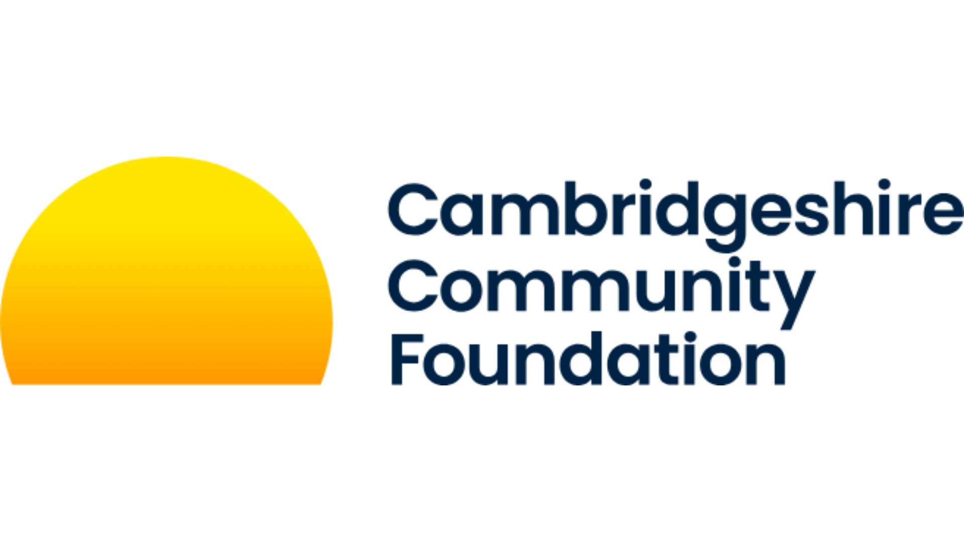 Cambridgeshire Community Foundation logo with yellow sunrise icon and blue text on white background
