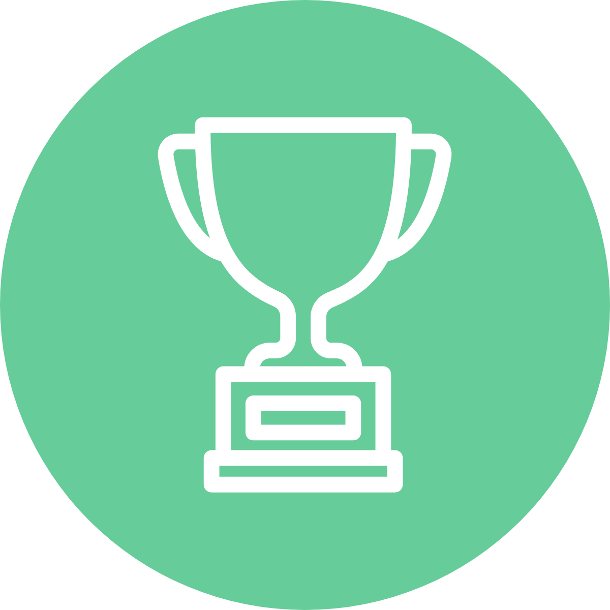 White trophy icon on a green circle background