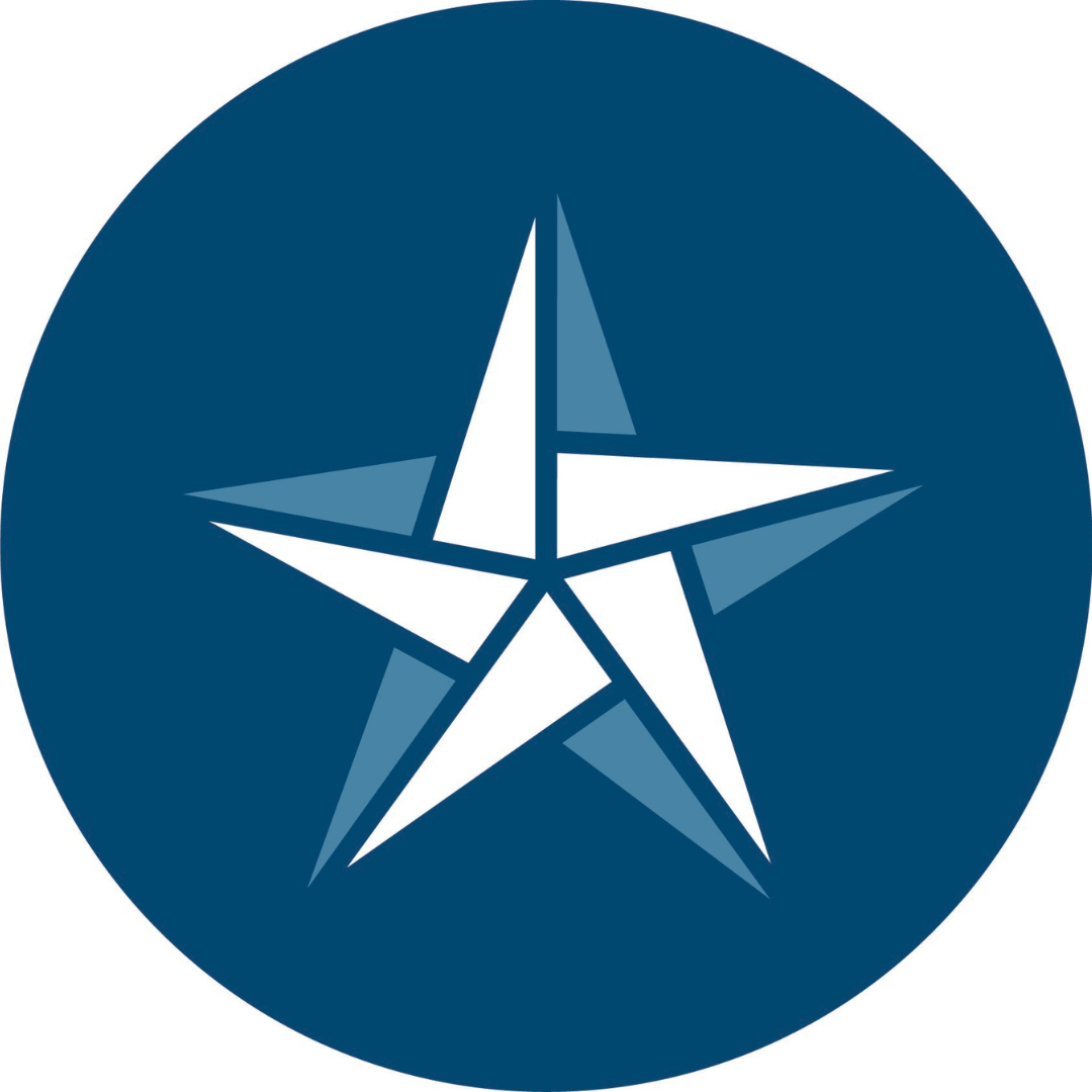 Blue circular logo with a white-and-blue five-pointed star emblem in the center