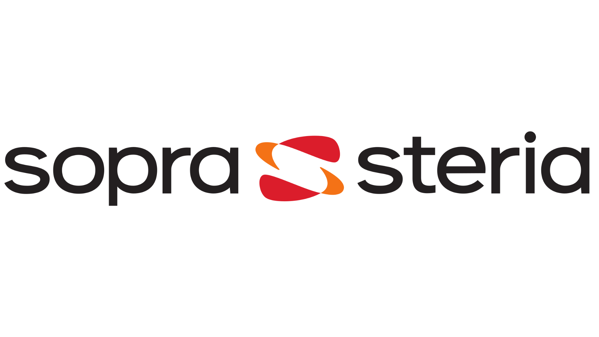Sopra Steria logo with black text and a red-and-orange stylized “S” emblem on a white background