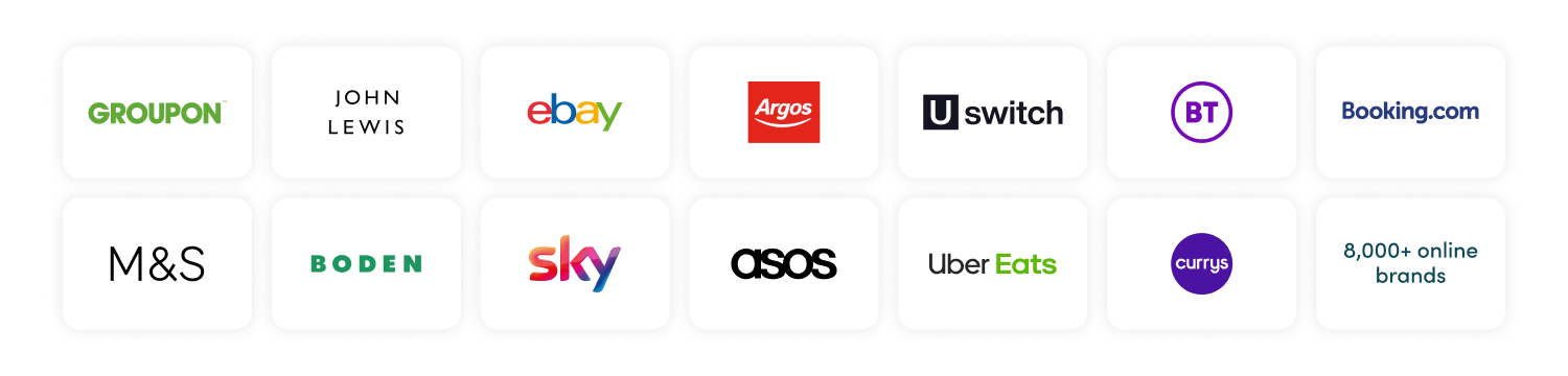 Logo grid of shopping, media, and brand partners on a white background