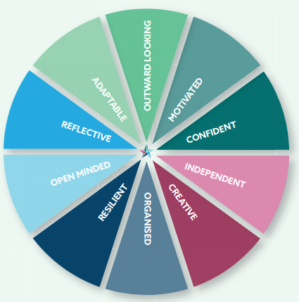 Wheel diagram of eight traits in colored wedges