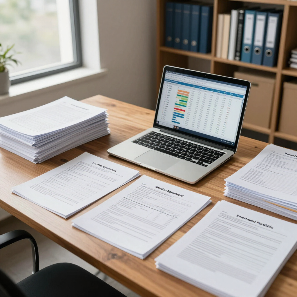 Startup founder organizing corporate records and minute book before Series A investor due diligence