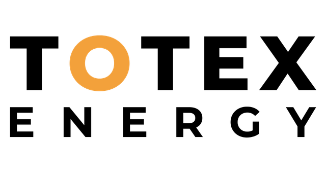 Logo for Totex Energy; black text with an orange "O".