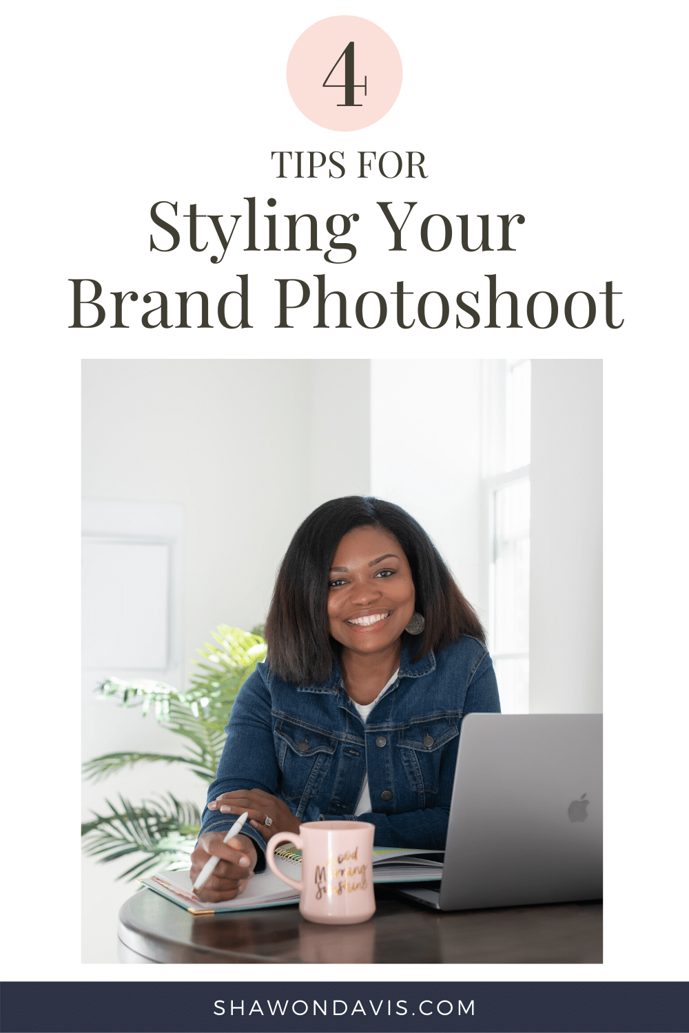 Tips for styling your brand photoshoot with a smiling woman at a desk and laptop