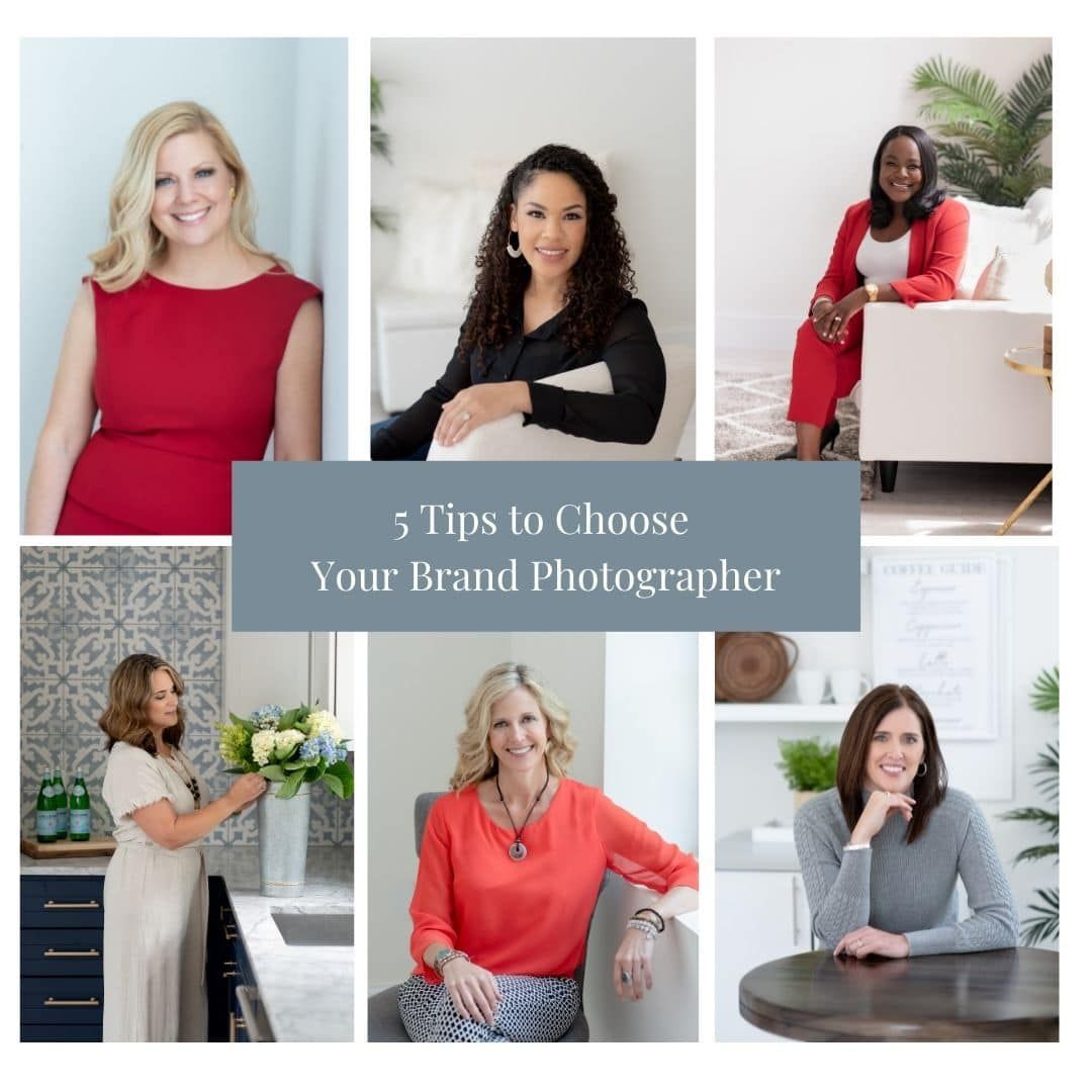 Collage of six portraits with text reading “5 Tips to Choose Your Brand Photographer”