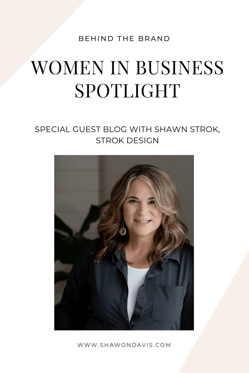 Women in Business Spotlight poster featuring a professional headshot with black and beige design accents