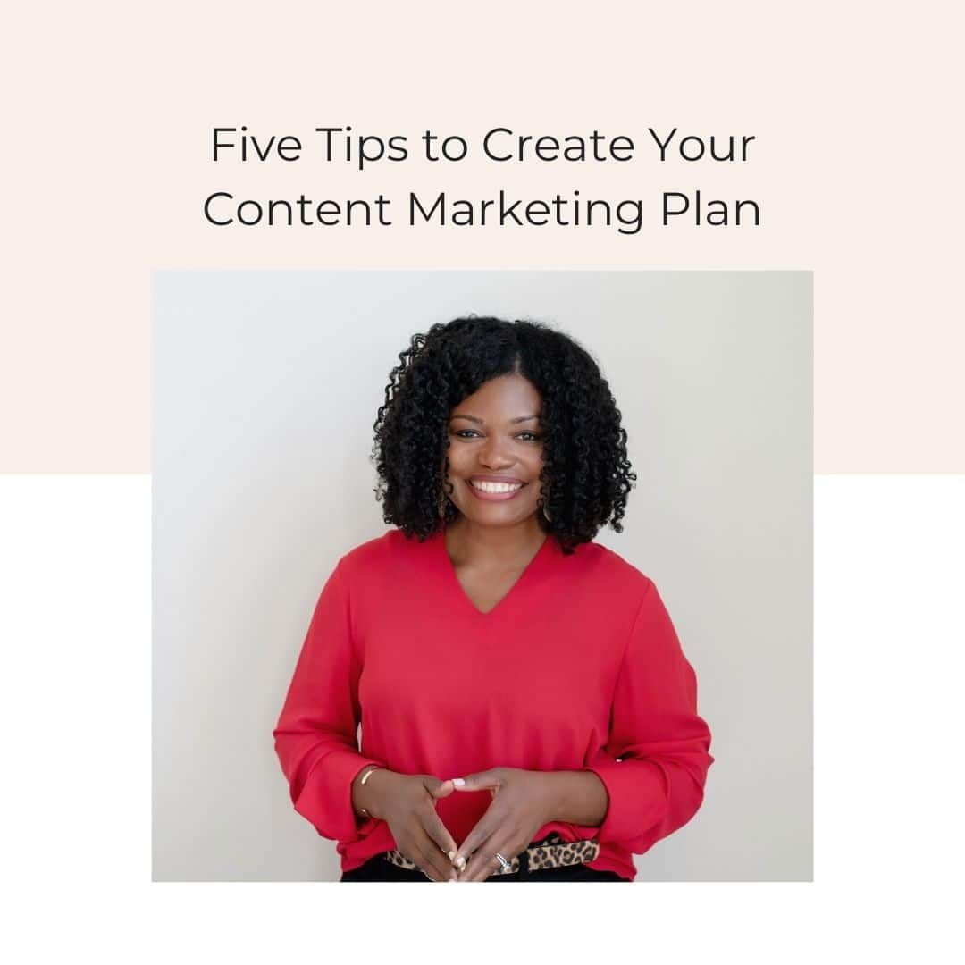 Five tips to create your content marketing plan with a woman in a red blouse
