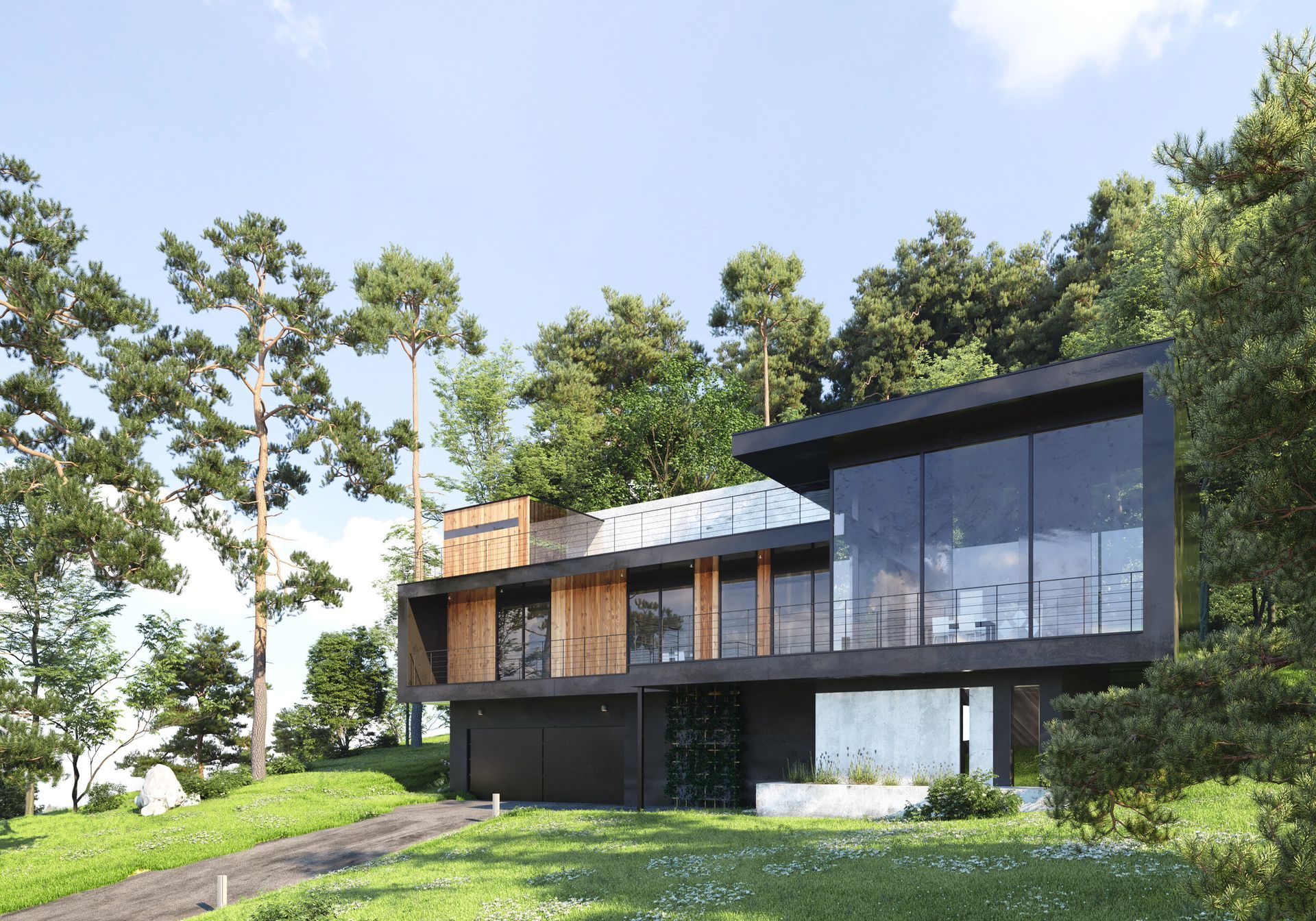 A house is being built with a lot of wood and windows.