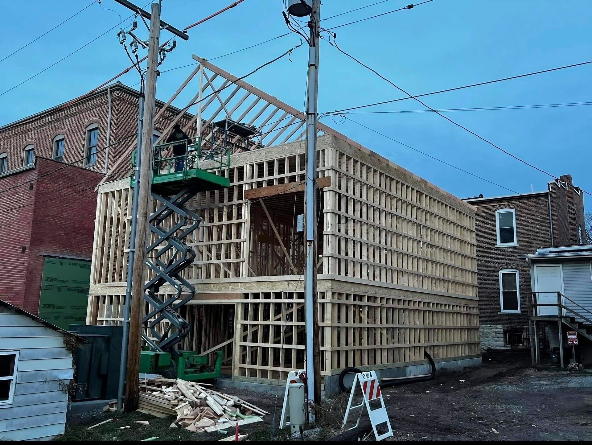 A building is being built in a small town
