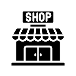 Icono de tienda en blanco y negro con el cartel