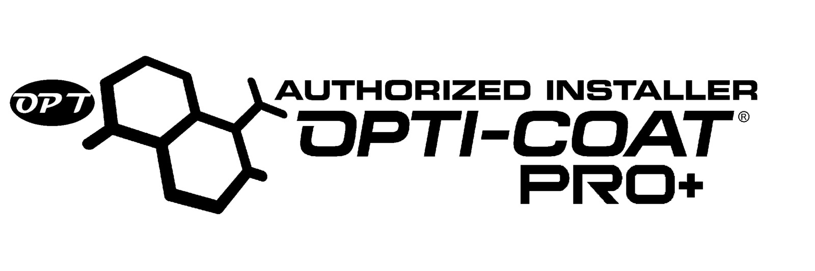 Logo for Opti-Coat Pro+. It includes molecular shape and