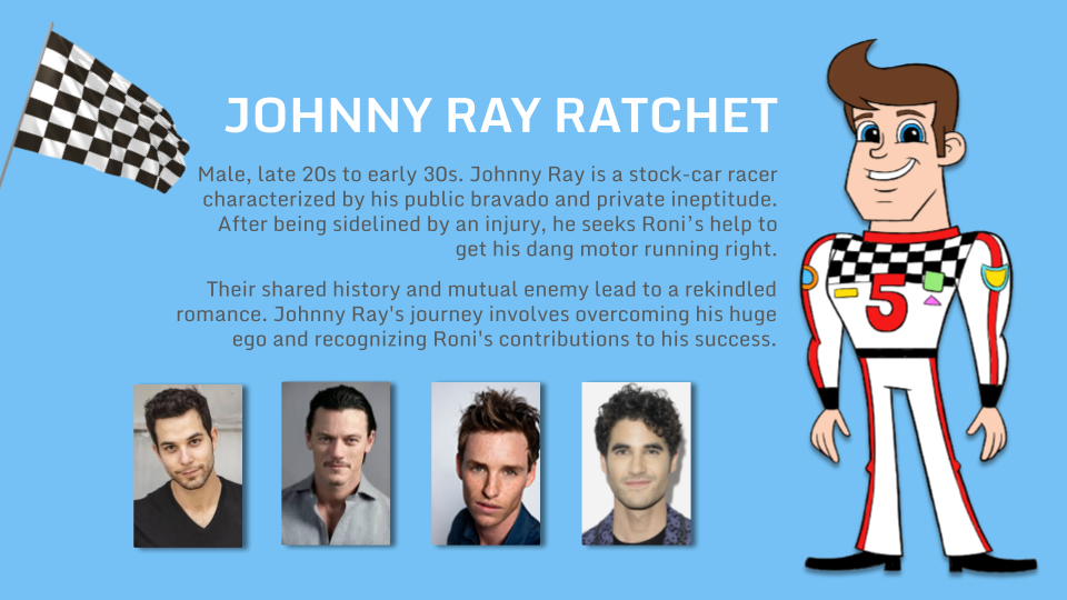 A cartoon of johnny ray ratchet with the number 5 on his shirt